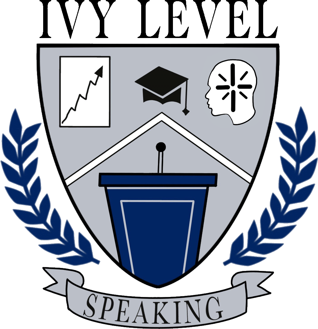 a crest with student, brain, and speaking podium icons